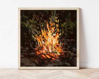 Campfire Art Print, Outdoorsy Wall Art, Gift for Outdoorsy Couple, Camping Theme Gift, Flame Painting, Fire Painting, Giclee Art Print