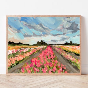 Tulip Field Fine Art Print, Spring Flower Field, Countryside Artwork, Flower Farm Landscape Painting, Texas Art Print, Texas Gift, Tulip Art
