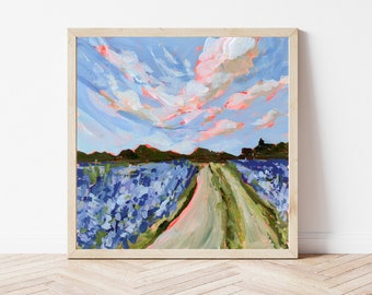 TEXAS PRINT - Hill Country, Texas Bluebonnets Painting, Bluebonnets Wall Art, Fredericksburg, Texas Wall Art, Texas Gifts, Texas Painting