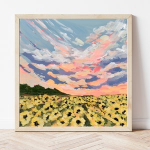 KANSAS PRINT - Sunflower Field Painting, The Sunflower State, Kansas Gifts, Kansas Landscape Painting, Sunflower Wall Art, Sunset Painting