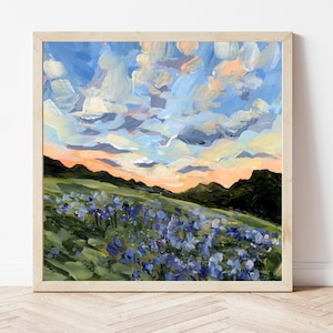 Bluebonnet Season Fine Art Print, Texas Bluebonnets Painting, Bluebonnet Wall Art, Texas Hill Country, Texas Gift, Texas Landscape Art