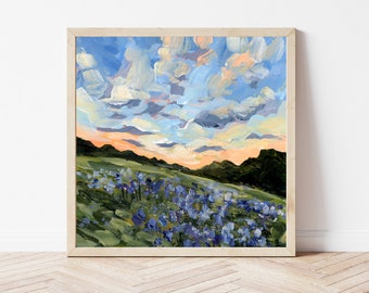 Bluebonnet Season Fine Art Print, Texas Bluebonnets Painting, Bluebonnet Wall Art, Texas Hill Country, Texas Gift, Texas Landscape Art