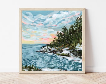 MICHIGAN PRINT - Marquette Michigan Painting, Marquette Print, Black Rocks Marquette, Upper Peninsula Michigan, Up North MI, Michigan Gift