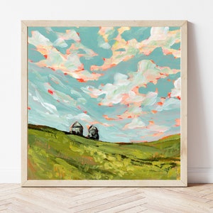 NORTH DAKOTA PRINT - North Dakota Wall Art, Farm Landscape Painting, Farm House Decor, Rural Landscape, North Dakota Gift, Prairie Wall Art