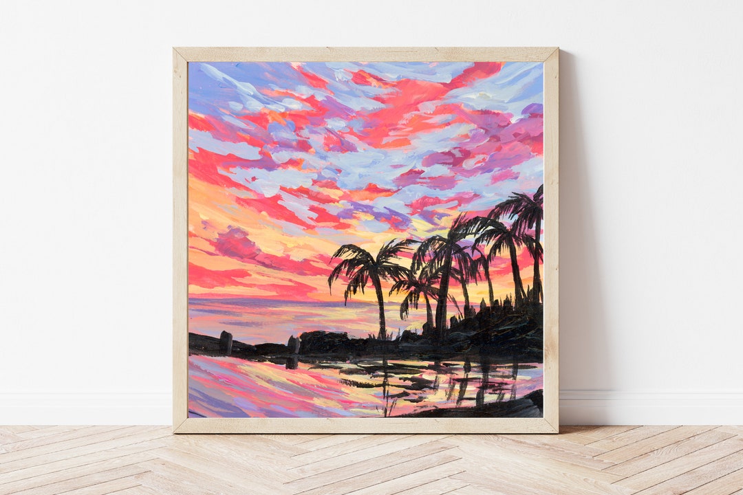 Hawaii Palm Tree Sunset Fine Art Print, Tropical Landscape Painting - Etsy