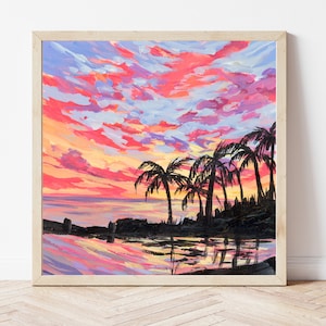 IMPRESSION HAWAII - impression d'art palmiers, peinture paysage coucher de soleil, peinture Hawaï, cadeau Hawaï, art mural Maui Hawaii, art mural tropical