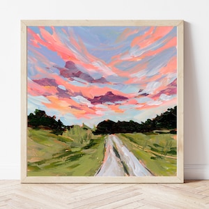 ILLINOIS PRINT - Rural Sunset Landscape Painting, Illinois Artwork, Illinois Gift, Rural Farm Art, Farm House Wall Decor, Country Road Print
