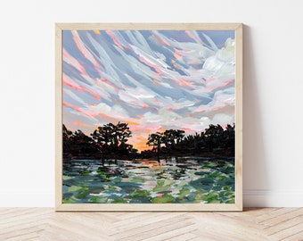 LOUISIANA PRINT - Louisiana Bayou Landscape Artwork, Low Country Marsh Art, Marsh Painting, Louisiana Gift, Louisiana Painting, Sunset Art
