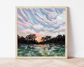 Louisiana Bayou Sunrise Fine Art Print, Marsh Landscape Painting