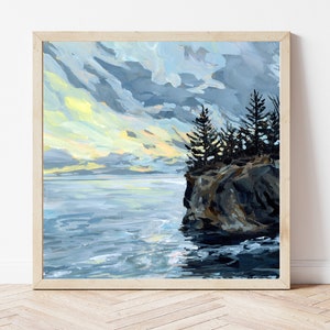 Lake Superior Sunrise Fine Art Print, Michigan Landscape Painting, Michigan Gift, Great Lakes Art Print, Michigan Winter Painting