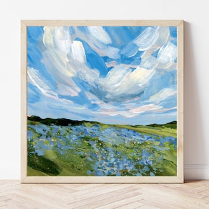 Bluebonnet Field Fine Art Print, Texas Bluebonnets Painting, Bluebonnet Wall Art, Texas Hill Country, Texas Gift, Texas Landscape Art
