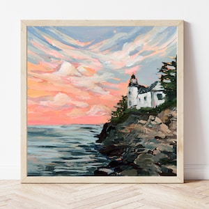 MAINE PRINT - Bass Harbor Head Lighthouse, Acadia National Park, National Park Prints, Maine Gifts, Maine Landscape Painting, Lighthouse Art
