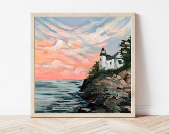 MAINE PRINT - Bass Harbor Head Lighthouse, Acadia National Park, National Park Prints, Maine Gifts, Maine Landscape Painting, Lighthouse Art