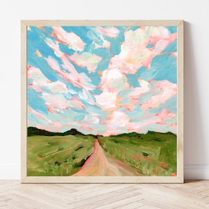 IOWA PRINT - Iowa Landscape Fine Art Print, Iowa Gift, Farm House Wall Art, Prairie Painting, Country Road Art, Simple Landscape Art