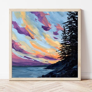 Acadia at Dusk Fine Art Print, Acadia National Park Artwork, Sunset Landscape Painting, Pine Trees Art Print, Maine Art Print, Maine Gift