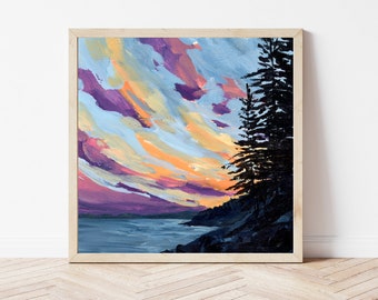 Acadia at Dusk Fine Art Print, Acadia National Park Artwork, Sunset Landscape Painting, Pine Trees Art Print, Maine Art Print, Maine Gift