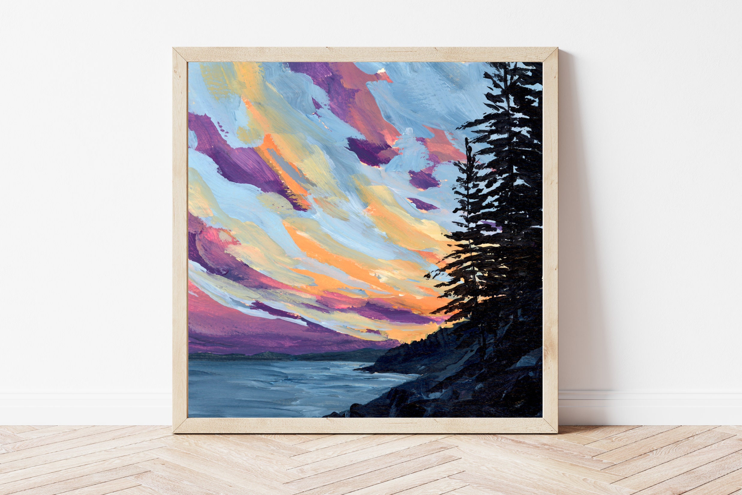 Acadia at Dusk Fine Art Print, Acadia National Park Artwork, Sunset Landscape Painting, Pine Trees Art Print, Maine Art Print, Maine Gift