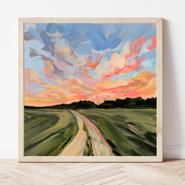 Rural Oklahoma Sunset Fine Art Print, Rural Landscape Painting, Oklahoma Art Print, Oklahoma Gift Idea, Sunset Painting, Sunset Wall Art