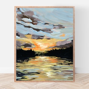 Lakeside Sunset Fine Art Print, Neutral Lake House Wall Decor
