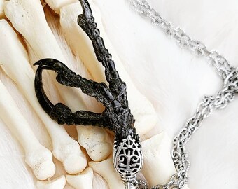 Bird Foot Pendant Statement Necklace Silver Chicken Claw Voodoo Talisman Solid Hand Cast Silver Plated White Bronze