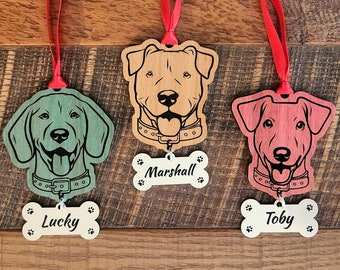 Personalized Dog Ornament, Dog Face with Name Plate, Pet Memorial Ornament, Dog Lover Gift