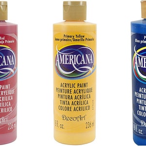 8 Oz Americana Acrylic Paints Yellow, Red, Blue, White, Black