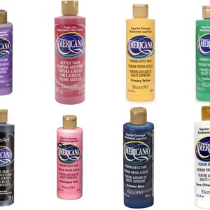 8 oz Americana Acrylic Paints- Yellow, Red, Blue, White, Black, Green, Pink and Lavender