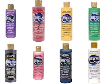 8 oz Americana Acrylic Paints- Yellow, Red, Blue, White, Black, Green, Pink and Lavender