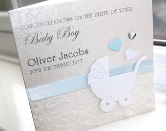 Personalised Handmade Baby Girl Lace Pram Card by Charlotte Elisabeth NB018