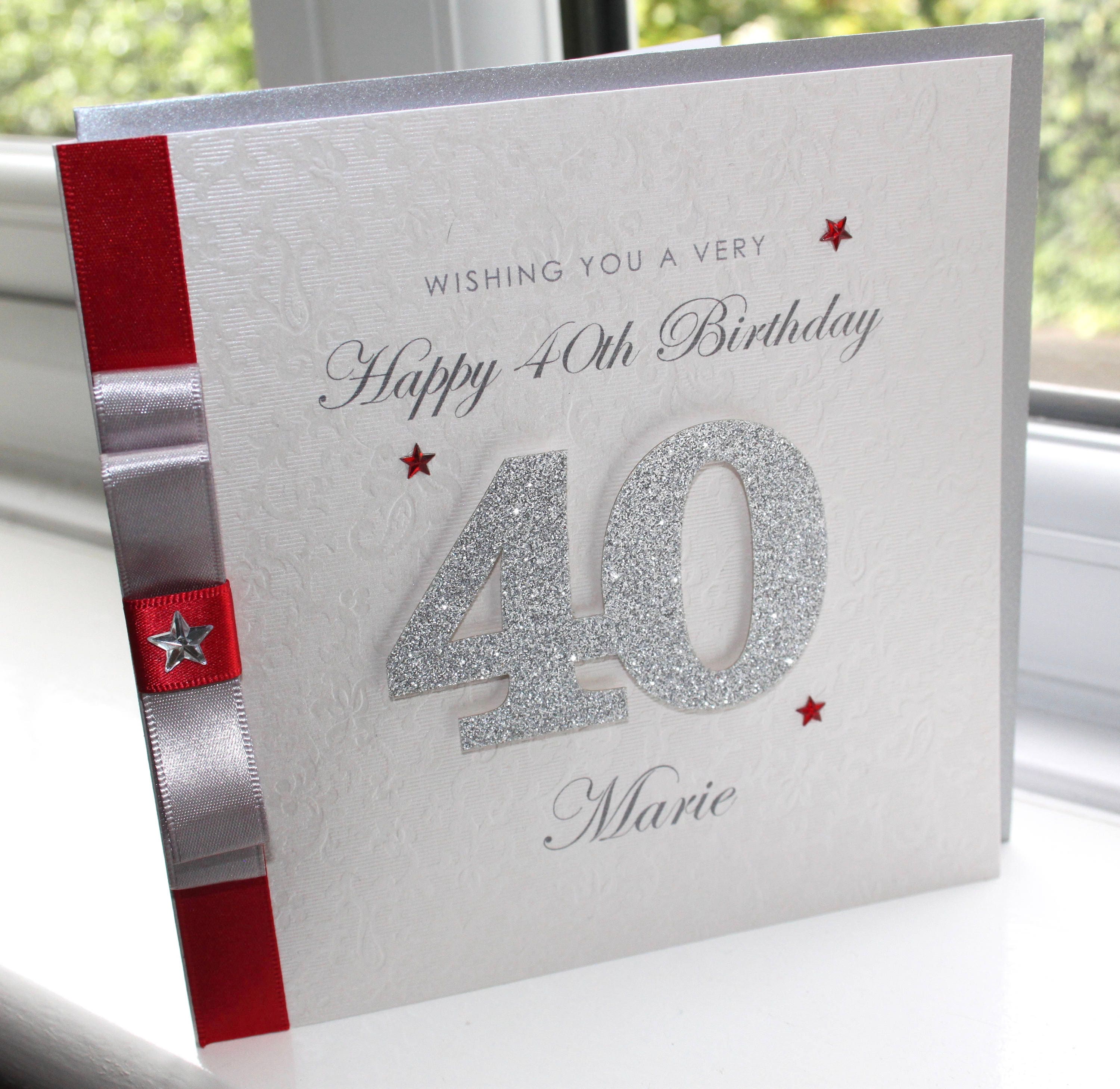 Personalised Handmade 40th Birthday Glitter Card Red & Silver Etsy
