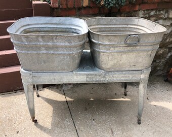 Galvanized Wash Tub With Stand Etsy