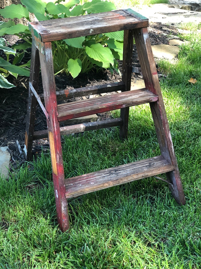 Small Wood Step Ladder Plant Stand Etsy