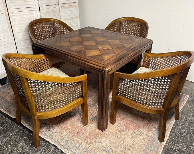 Vintage Lane Wood Game Table and 4 Barrel Chairs Card Table Etsy