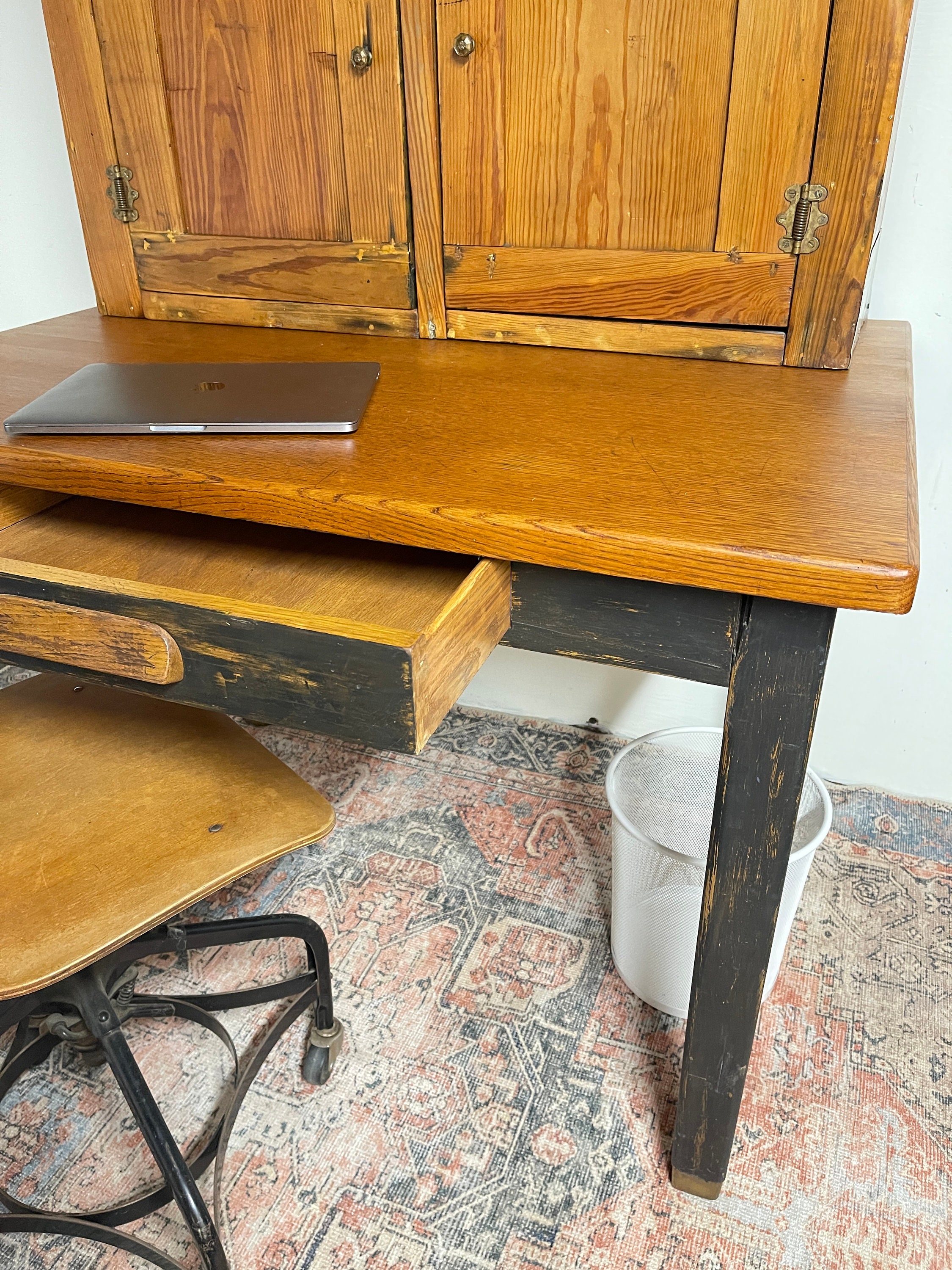 Early Hoosier Desk With Handmade Wood Cabinet Top - Etsy