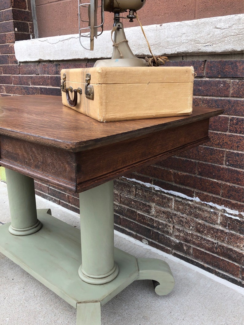 Antique Wood Desk Hand Painted Refinished Desk Wood Entry Etsy