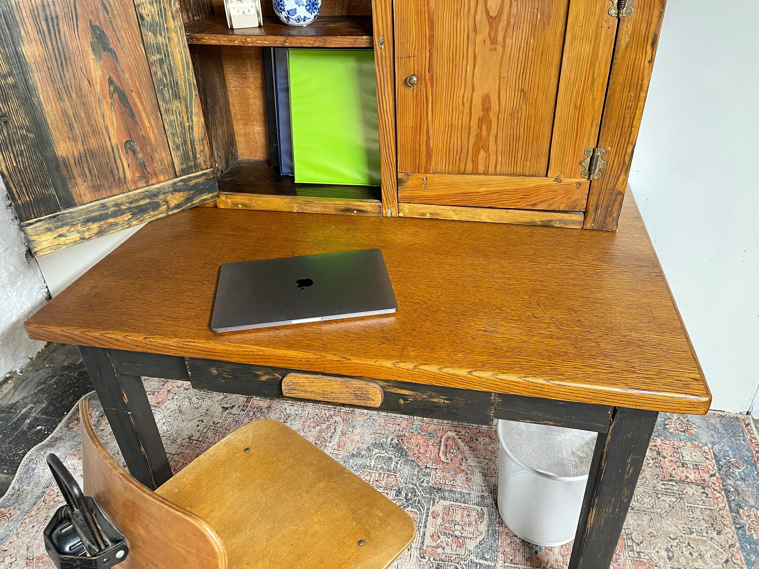 Early Hoosier Desk With Handmade Wood Cabinet Top - Etsy