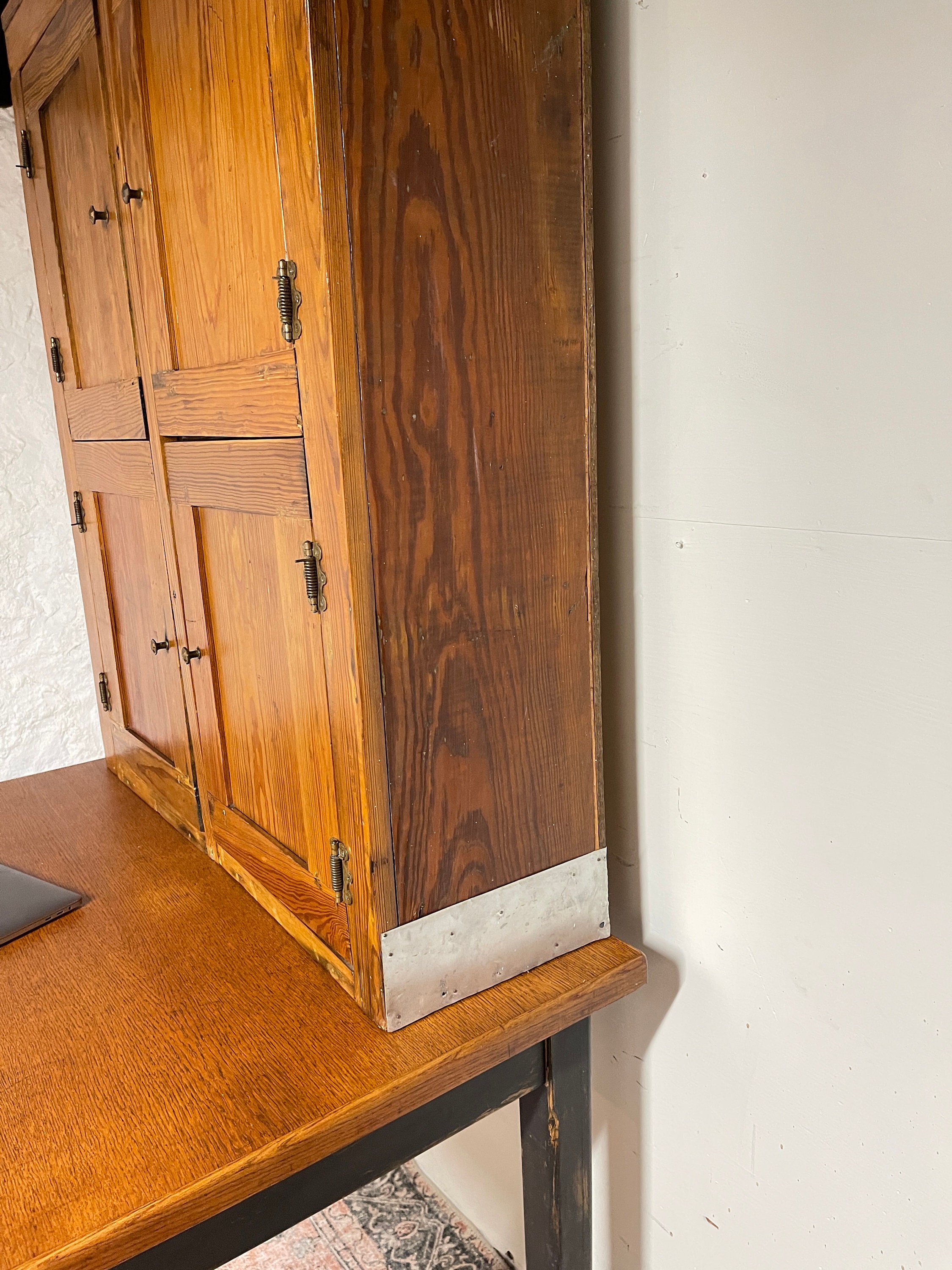 Early Hoosier Desk With Handmade Wood Cabinet Top - Etsy