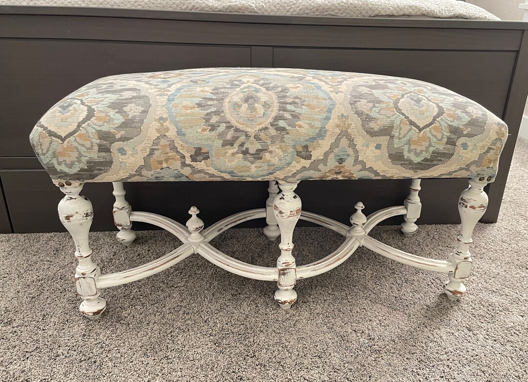 Upholstered Wood Bench Painted White Bench Country French Etsy