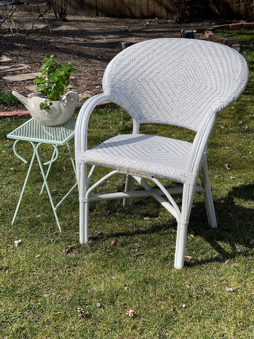 Vintage White Wicker Chair - Etsy