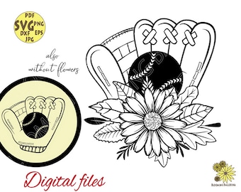Floral Baseball with Roses Softball design Cricut SVG File for Cutting Machine Silhouette Cameo Commercial Use Digital Design Flowers