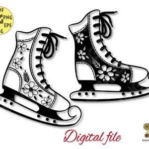 Flower Ice Skates Svg file , Bundle Ice Skates Png, Winter Svg, Skater Svg, Ice Skates cut file, Ice Skating svg, Ice Skates with Flowers