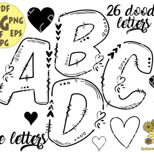 26 Doodle Love Letters SVG, Valentines Alphabet Svg, Boogie Letters Cut file, Doodle Letters Monogram,Alphabet PNG file, Zentangle Svg, PNG