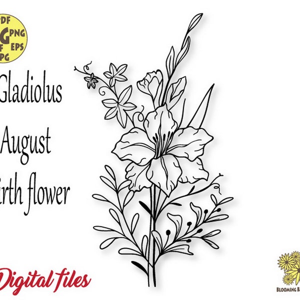 Gladiolus Flower Bouquet Svg file, August Birth flower Svg, Leo Svg, Floral Zodiac Svg, August Svg, Botanical Svg,Wildflowers Svg,Floral Svg