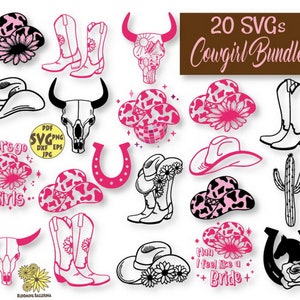 Bundle Cowgirl Svg files, Cowgirl Boots Svg, Cow Skull Svg, Western Svg, Cactus Svg, Country Girl Svg, Texas svg,Horseshoe Svg,Lets go girls