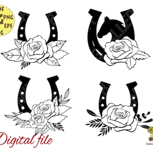 Flower Horseshoe with Roses Buds and Leaves Svg file, Floral Horseshoe Svg, Bundle Farm Svg, Bundle Flower Horse Svg, Cricut Farm Animal svg