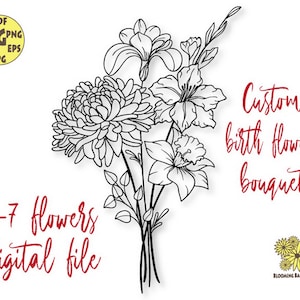 1-7 Birth Month Flower Bouquet digital file, Custom family birth flower bouquet, Tattoo Birth month flower, Flower Bouquet Svg, Digital file