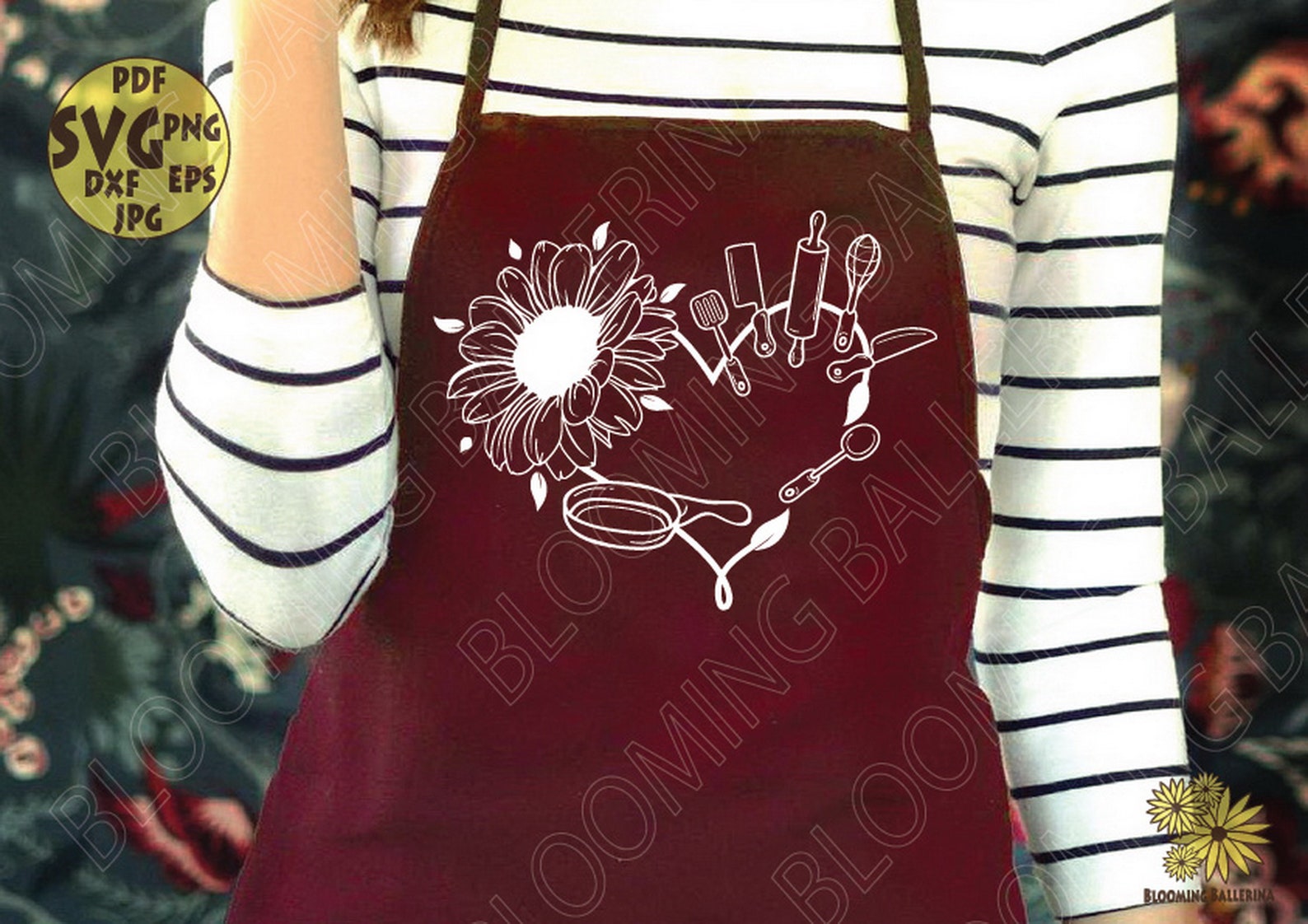 Flower Kitchen Utensils With Sunflower and Leaves Svg File Etsy