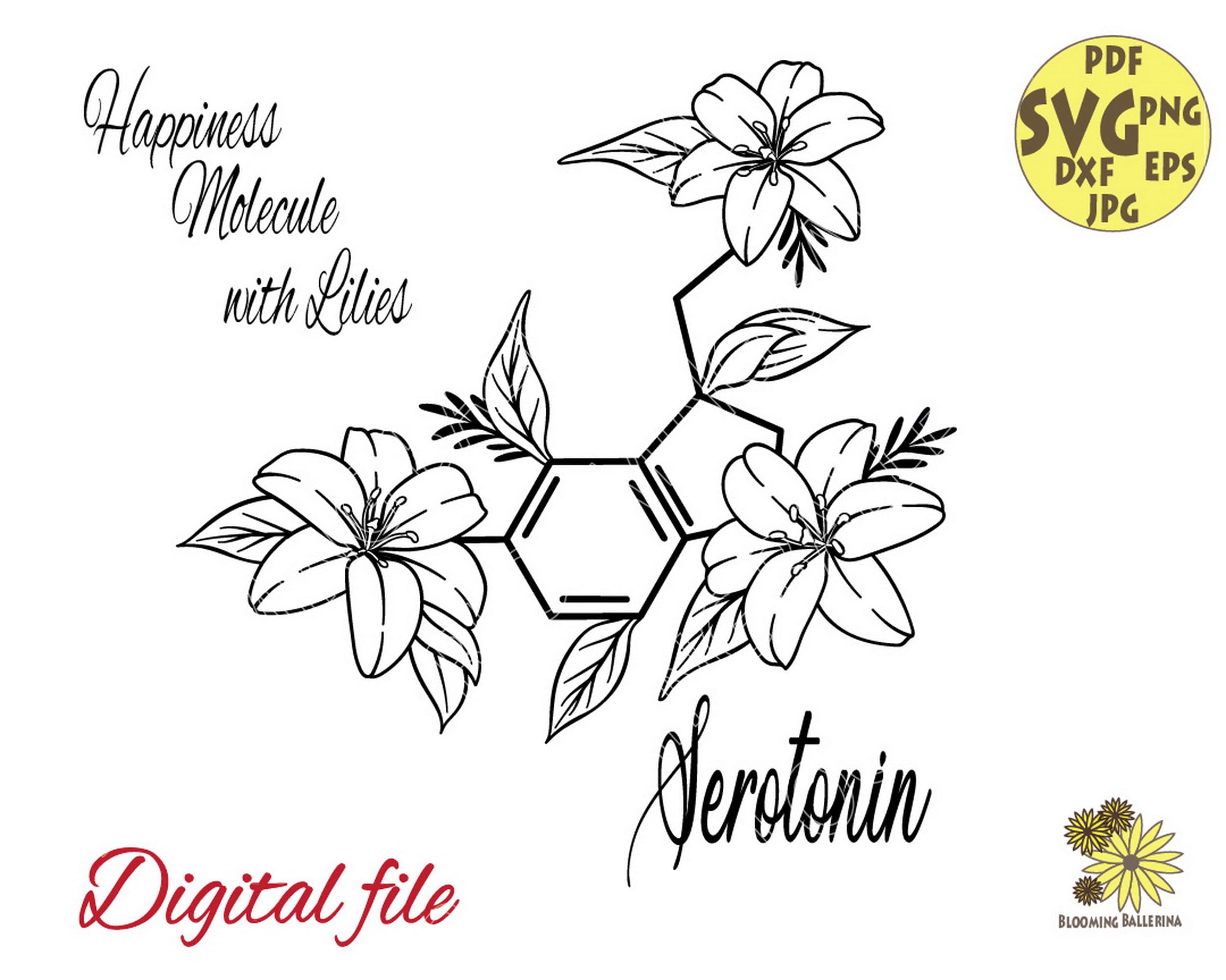 Floral Serotonin Svg Serotonin Molecule With Lilies Svg Etsy