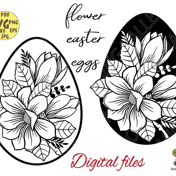 Flower Eggs Svg, Magnolia Bouquet  Svg, Easter Sign Svg, Bundle Easter eggs svg, Easter Leaves Svg, Easter shirt svg, Spring Svg, Easter svg