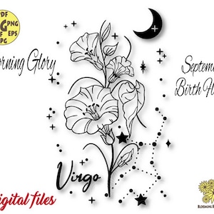 Morning Glory Septiembre flor de nacimiento Svg, Septiembre Regalo de tarjeta de nacimiento, Virgo flor svg, Digital Morning Glory PNG, Morning Glory Svg, Virgo Svg